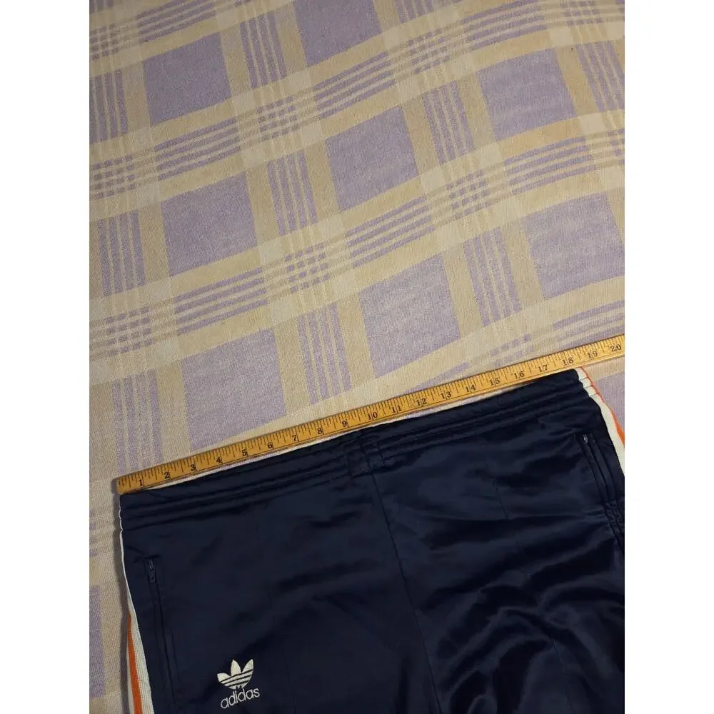 Vintage 70s Adidas Track Pants USA Made Blue Orange Pleated Large Trefoil Warmup